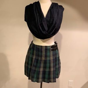 Brand new short plaid skirt with faux double leather belt sections at waist